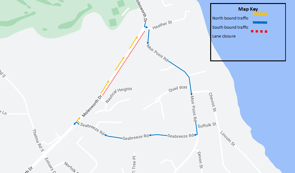 Diversion for section of Molesworth Drive Monday 1 July